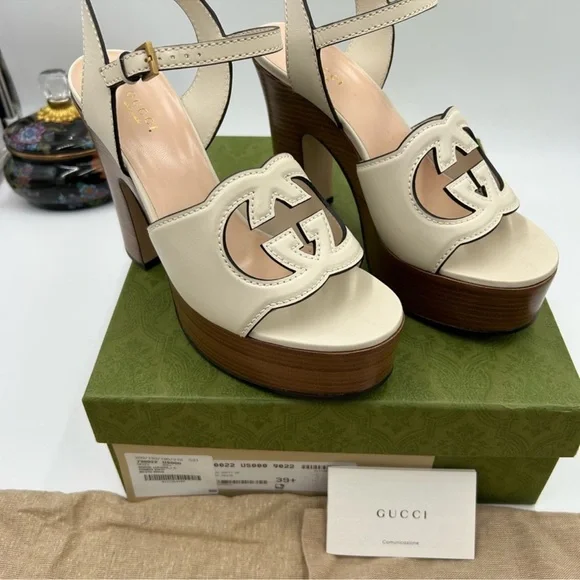 Women’s Gucci interlocking G leather platform sandals size 39.5 made in Italy - Picture 2 of 13